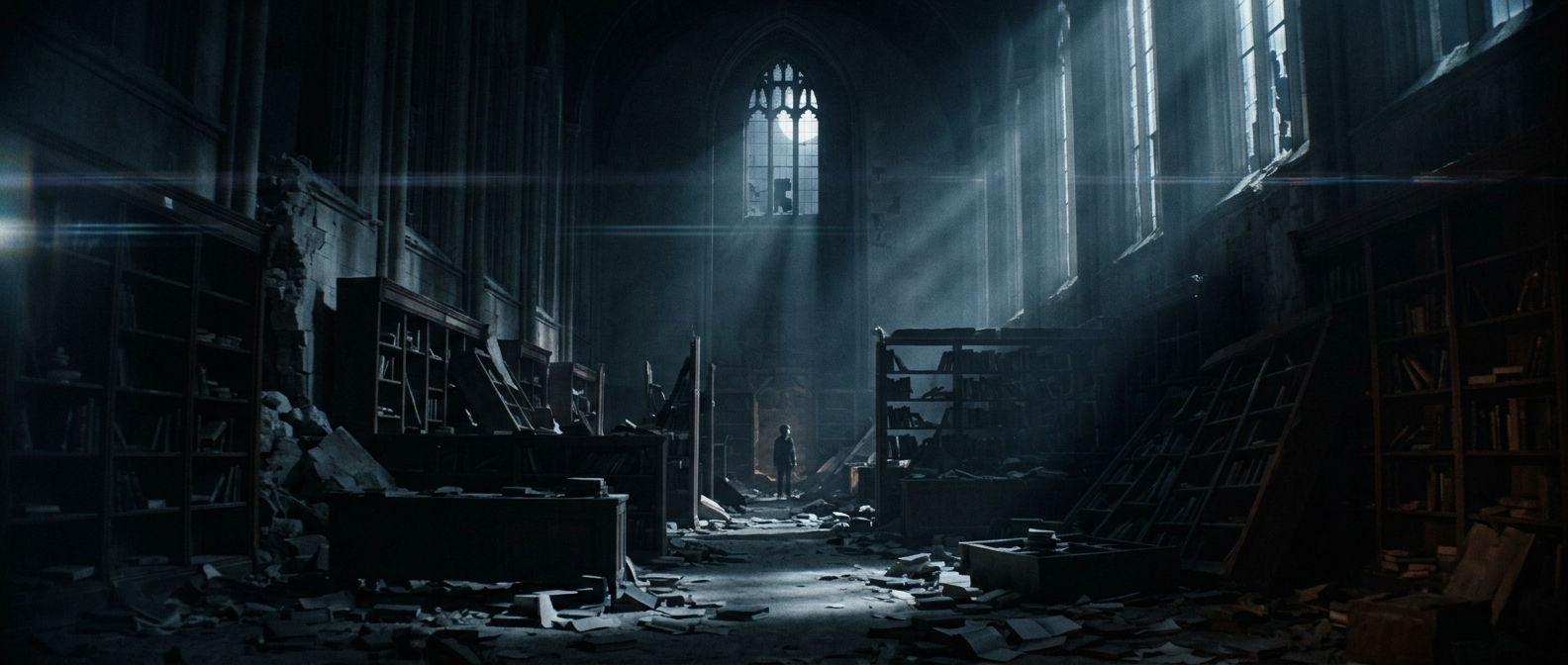 A cinematic keyframe used alongside generated footage in a hybrid production