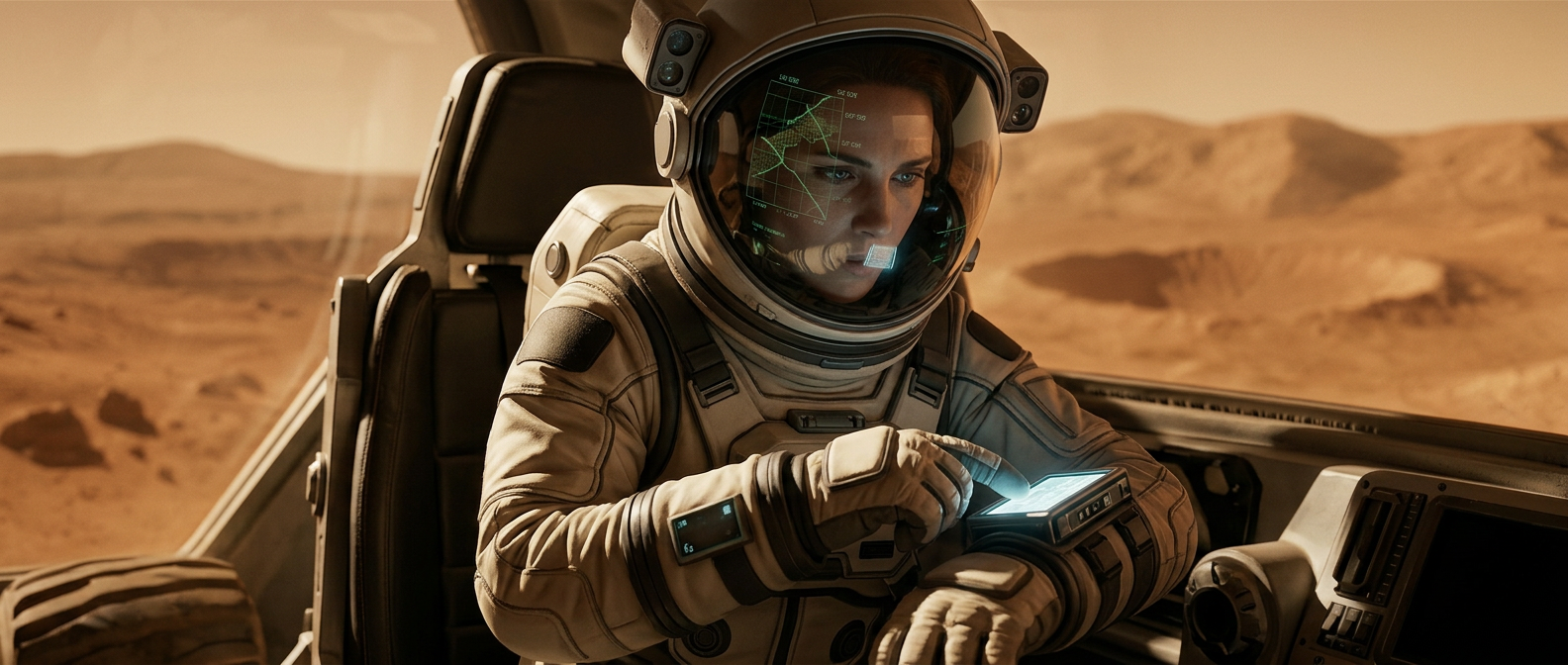 Keyframe 04 from the Maniac Mars short, showing the same astronaut and world